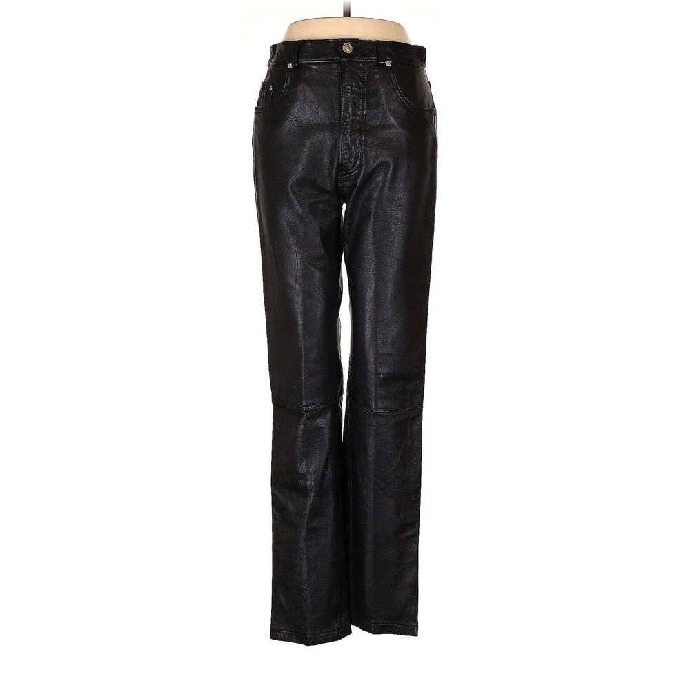 VTG Banana Republic High Waist Black Leather Straight Leg Jeans SOFT 8